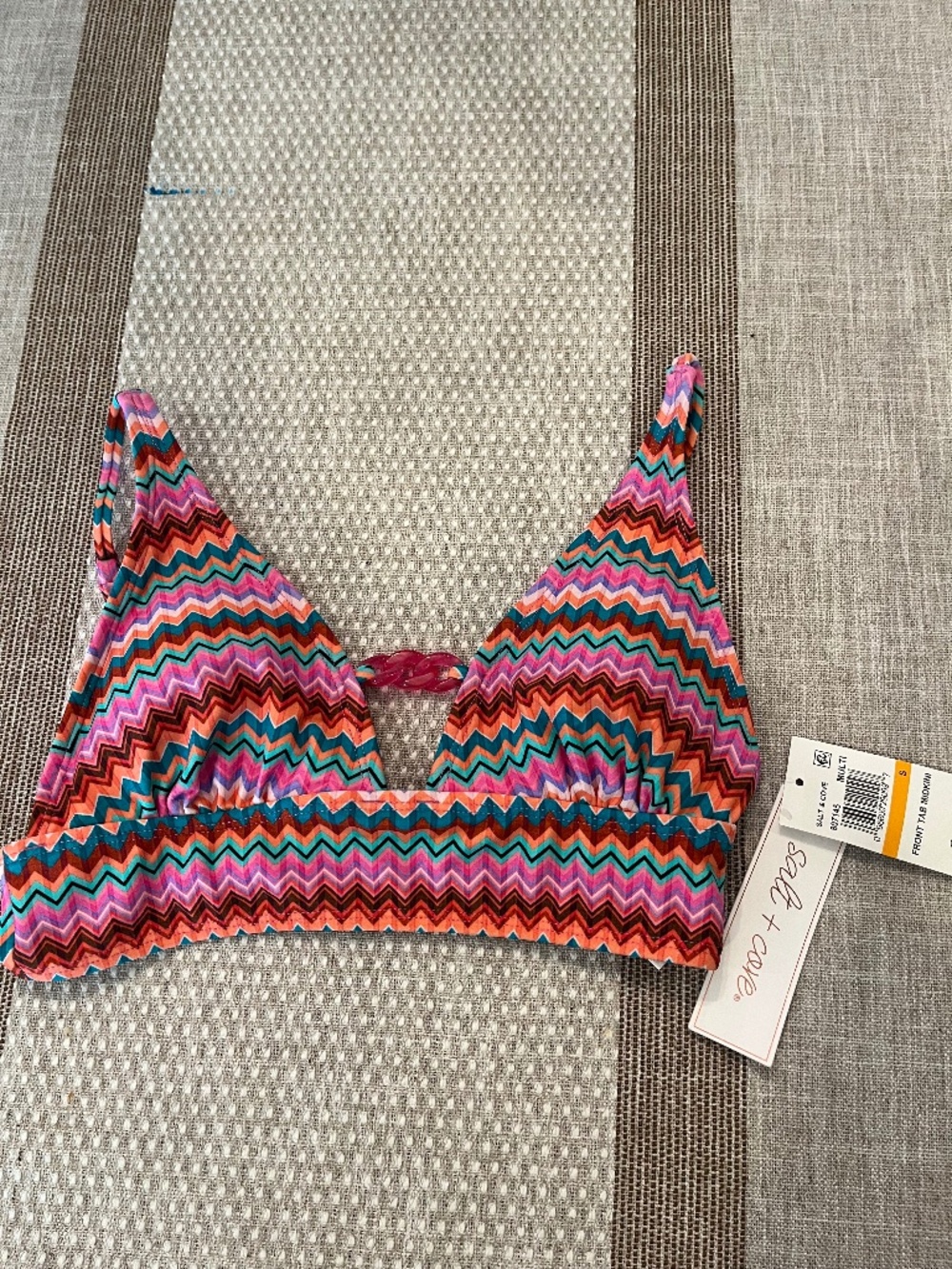 Salt + Cove Bikini Top NWT Chevron Multicolor Triangle Size S Pink Teal